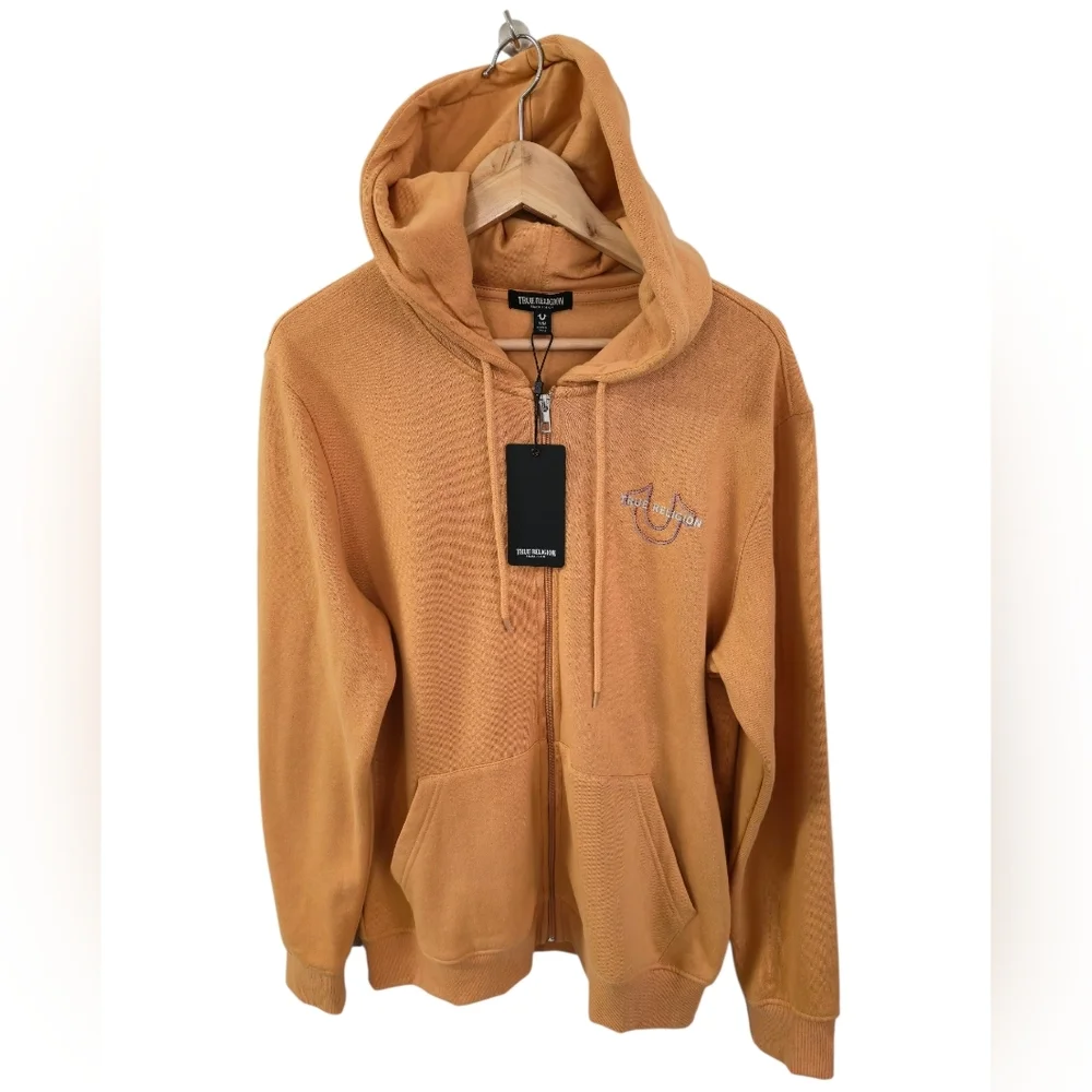 NWT True Religion Men's Full Zip Hoodie Jacket Brown Size Medium